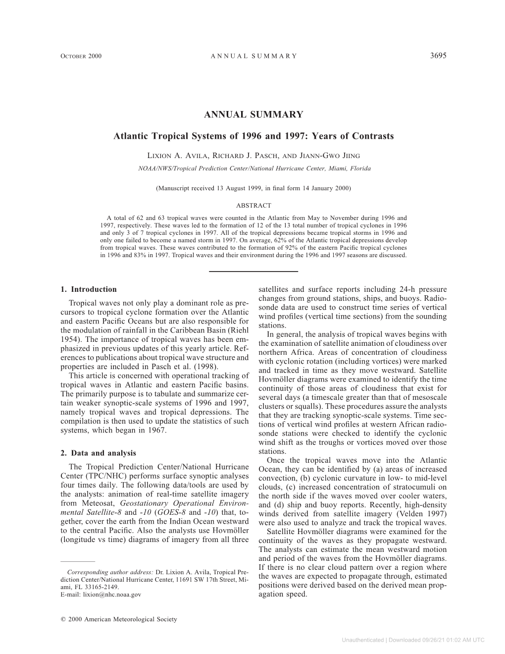 ANNUAL SUMMARY Atlantic Tropical