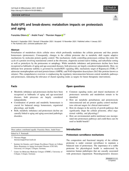 Metabolism Impacts on Proteostasis and Aging