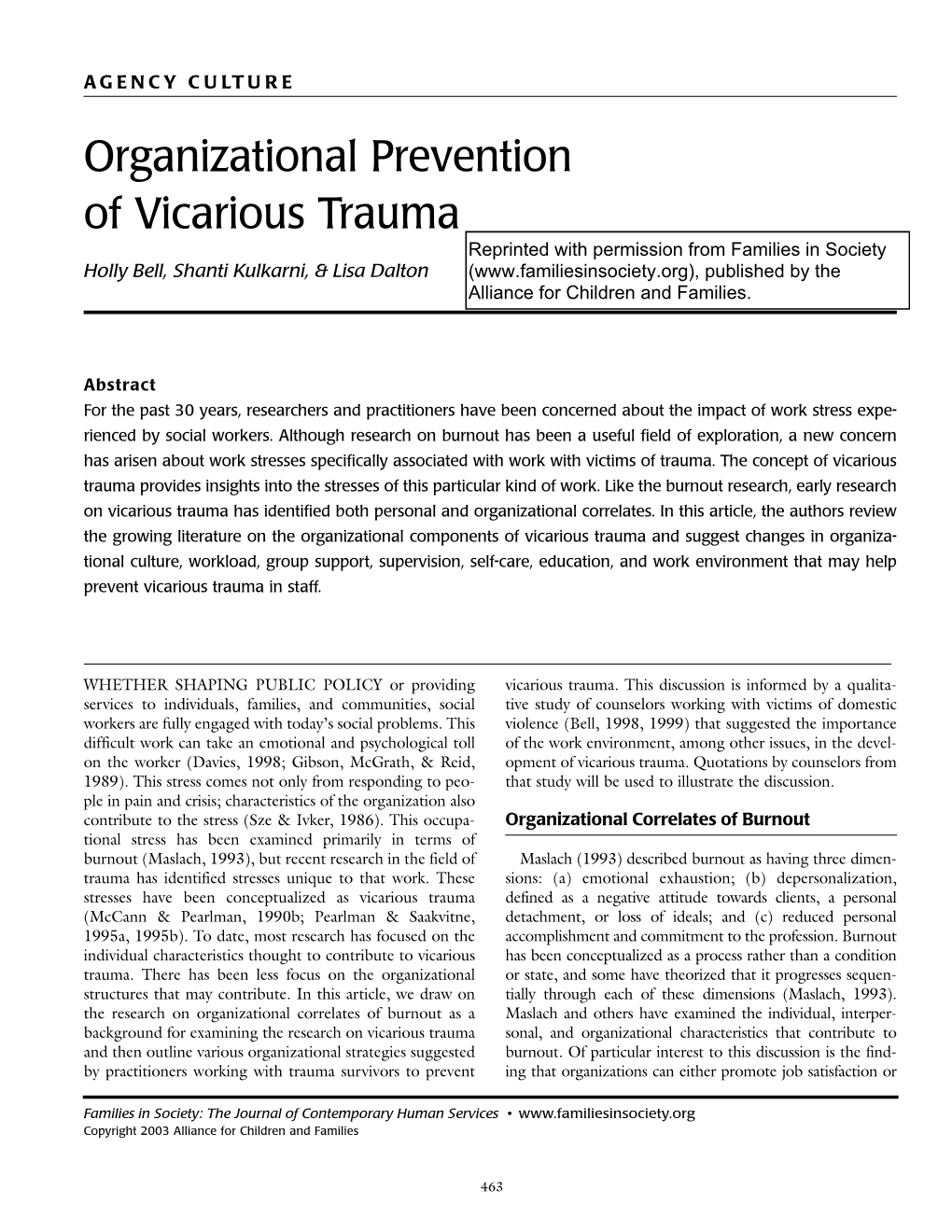 Organizational Prevention of Vicarious Trauma