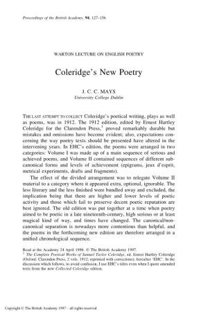 Coleridge's New Poetry