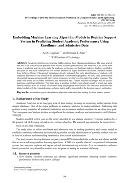 Embedding Machine Learning Algorithm Models in Decision Support System in Predicting Student Academic Performance Using Enrollment and Admission Data
