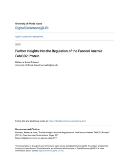 Further Insights Into the Regulation of the Fanconi Anemia FANCD2 Protein