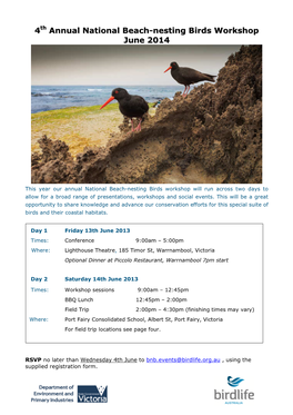4Th Annual National Beach-Nesting Birds Workshop June 2014