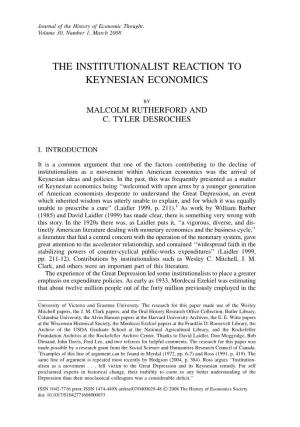 The Institutionalist Reaction to Keynesian Economics
