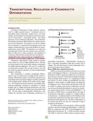 Transcriptional Regulation of Chondrocyte Differentiation