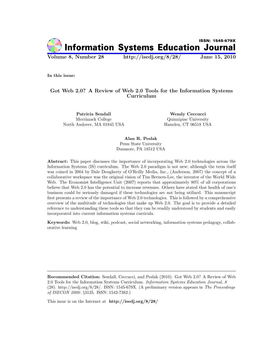 Got Web 2.0? a Review of Web 2.0 Tools for the Information Systems Curriculum