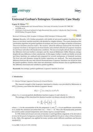 Universal Gorban's Entropies: Geometric Case Study