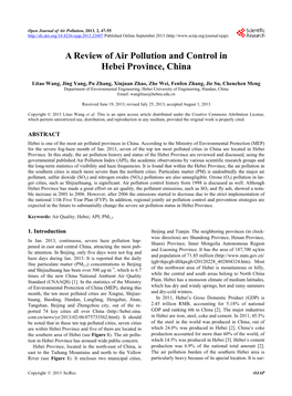A Review of Air Pollution and Control in Hebei Province, China