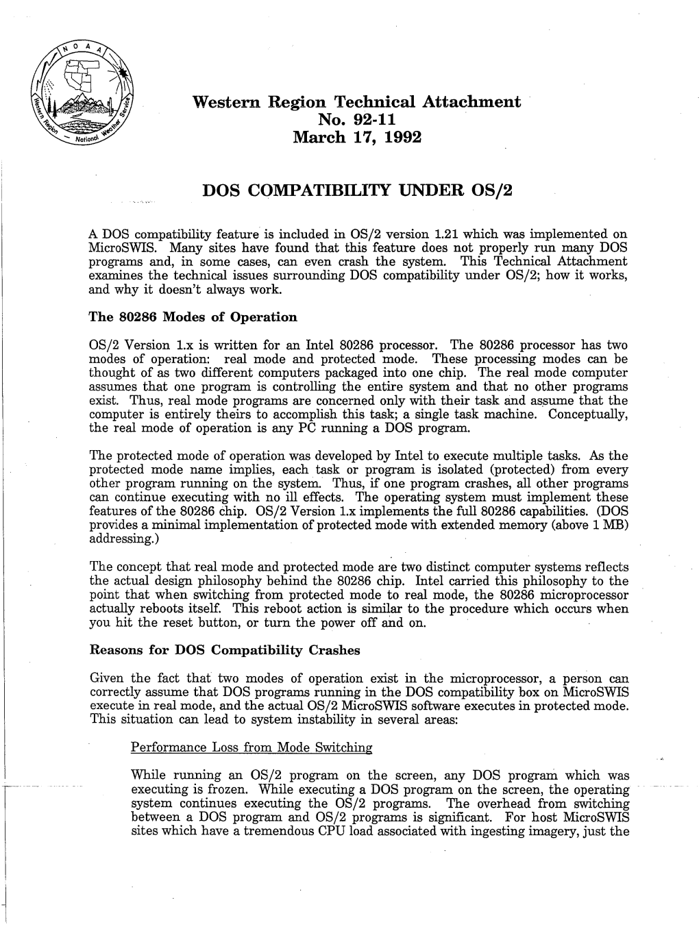 Western Region Technical Attachment DOS COMPATIBILITY UNDER OS/2