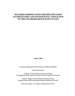 Weather Modification for Precipitation Augmentation and Its Potential Usefulness to the Colorado River Basin States