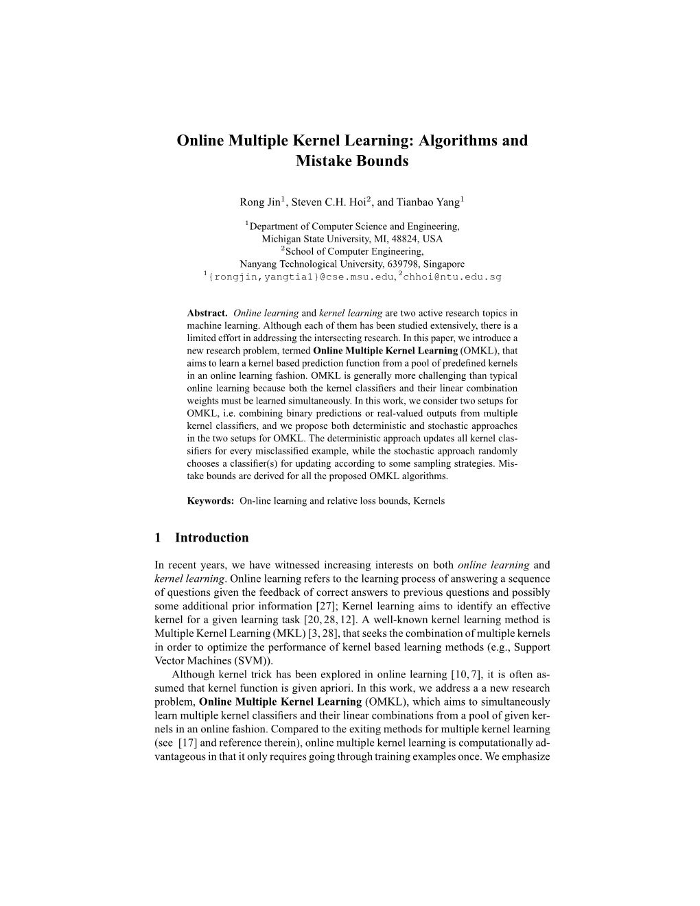 Online Multiple Kernel Learning: Algorithms and Mistake Bounds