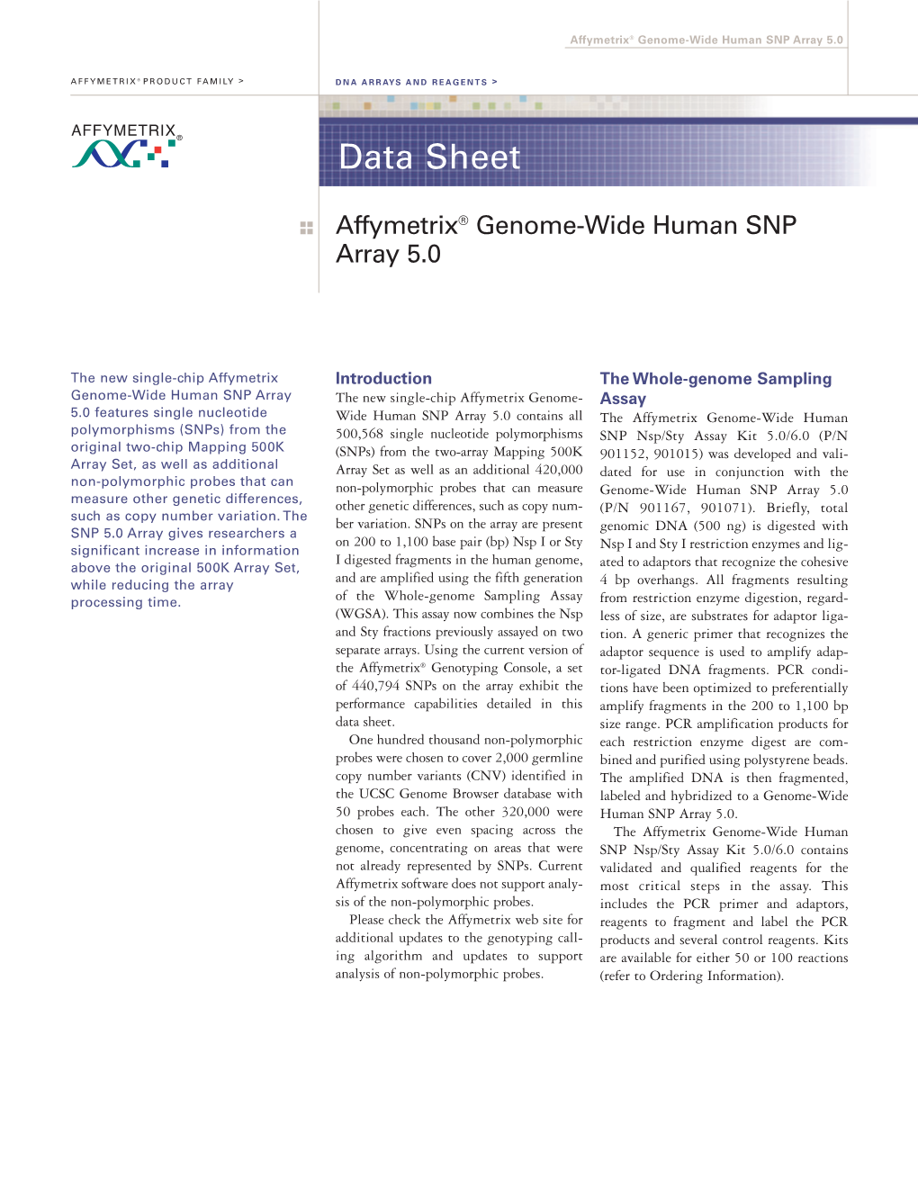 Genome-Wide Human SNP Array 5.0. Data Sheet