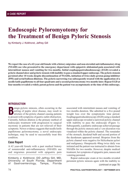 Endoscopic Pyloromyotomy for the Treatment of Benign Pyloric Stenosis by Kimberly J