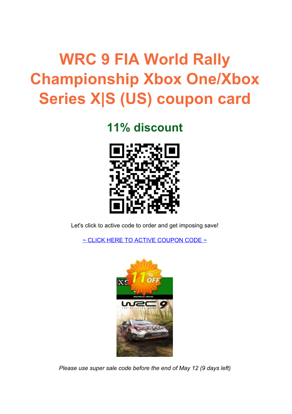 WRC 9 FIA World Rally Championship Xbox One/Xbox Series X|S (US) Coupon Card