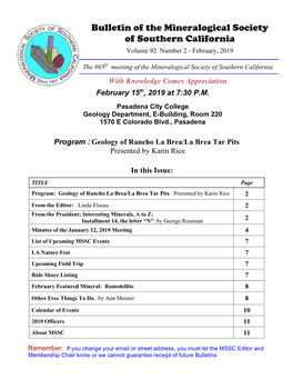 Bulletin of the Mineralogical Society of Southern California