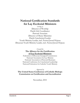 National Certification Standards for Lay Ecclesial Ministers