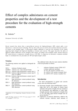 Effect of Complex Admixtures on Cement Properties and the Development of a Test Procedure for the Evaluation of High-Strength Cements