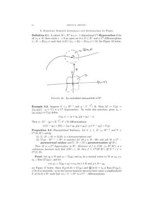 8. Surfaces, Surface Integrals and Integration by Parts Definition 8.1. a Subset M ⊂ R N Is a N−1 Dimensional C K-Hypersurfa