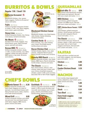 Burritos & Bowls Chef's Bowls