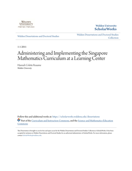 Administering and Implementing the Singapore Mathematics Curriculum at a Learning Center Hannah Colette Reaume Walden University