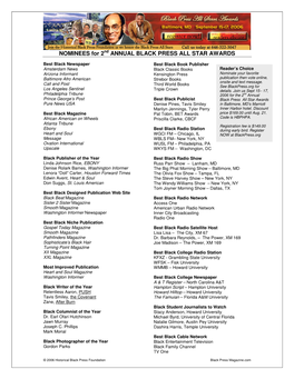 NOMINEES for 2Nd ANNUAL BLACK PRESS ALL STAR AWARDS