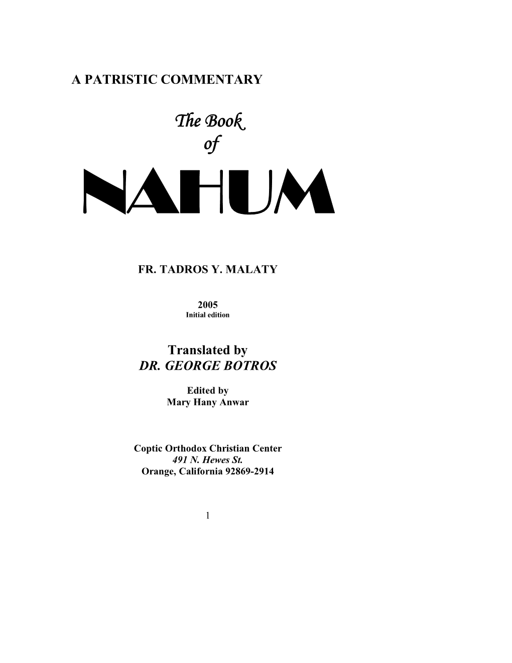 The Book of NAHUM