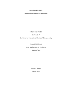 Microfinance in Brazil: Government Policies and Their Effects a Thesis