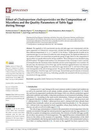 Effect of Cladosporium Cladosporioides on the Composition of Mycoflora and the Quality Parameters of Table Eggs During Storage