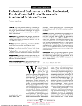 Evaluation of Dyskinesias in a Pilot, Randomized, Placebo-Controlled Trial of Remacemide in Advanced Parkinson Disease