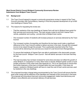 West Dorset District Council Bridport Community Governance Review Submission from Bridport Town Council