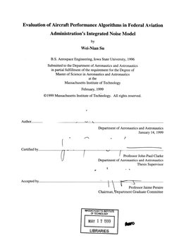 Evaluation of Aircraft Performance Algorithms in Federal Aviation Administration's Integrated Noise Model by Wei-Nian Su
