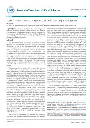 Food Physical Chemistry Applications to Processing and Nutrition I.C