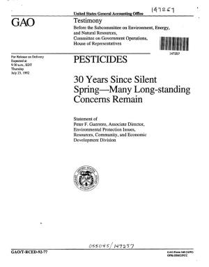 T-RCED-92-77 Pesticides: 30 Years Since Silent Spring--Many Long