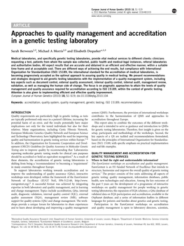 Approaches to Quality Management and Accreditation in a Genetic Testing Laboratory