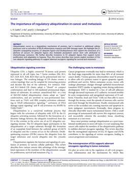The Importance of Regulatory Ubiquitination in Cancer and Metastasis