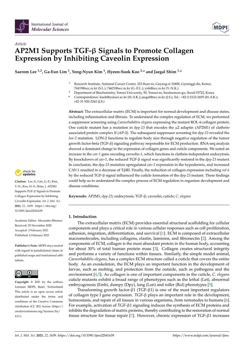 AP2M1 Supports TGF- Signals to Promote Collagen Expression By