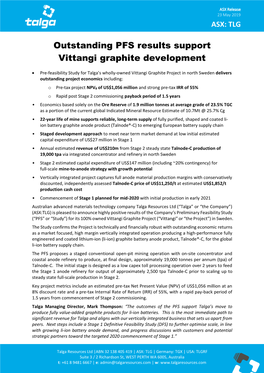 Outstanding PFS Results Support Vittangi Graphite Development