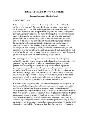 DIRECTLY-DELIBERATIVE POLYARCHY Joshua Cohen And
