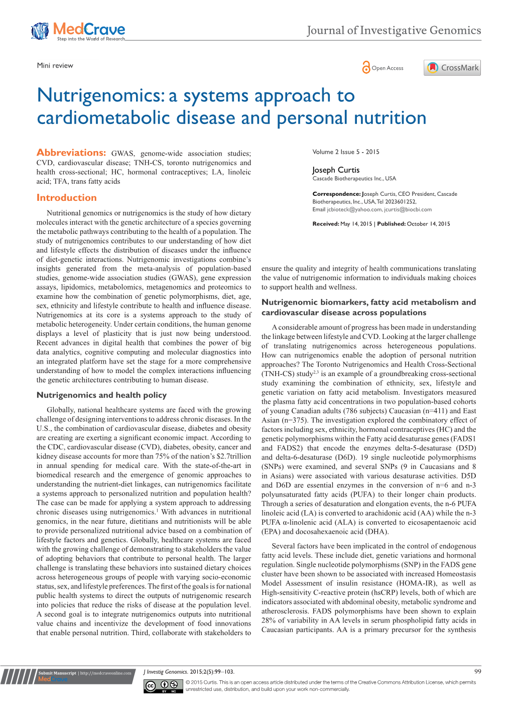 Nutrigenomics: a Systems Approach to Cardiometabolic Disease and Personal Nutrition