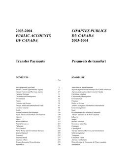2003-2004 Comptes Publics Public Accounts Du Canada of Canada 2003-2004