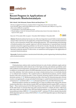 Recent Progress in Applications of Enzymatic Bioelectrocatalysis