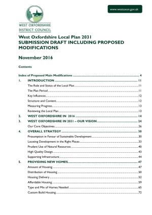 West Oxfordshire Local Plan 2031 SUBMISSION DRAFT INCLUDING PROPOSED MODIFICATIONS