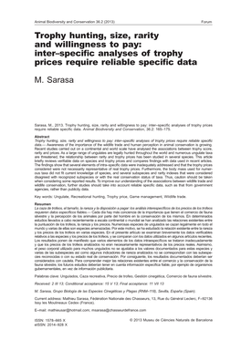 Trophy Hunting, Size, Rarity and Willingness to Pay: Inter–Specific Analyses of Trophy Prices Require Reliable Specific Data