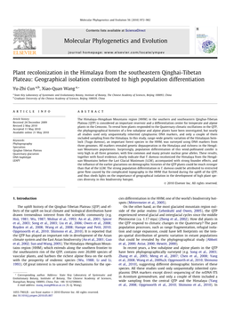 Plant Recolonization in the Himalaya from the Southeastern Qinghai-Tibetan Plateau: Geographical Isolation Contributed to High Population Differentiation