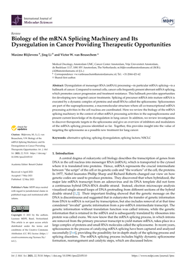 Biology of the Mrna Splicing Machinery and Its Dysregulation in Cancer Providing Therapeutic Opportunities