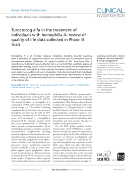 Turoctocog Alfa in the Treatment of Individuals with Hemophilia A: Review of Quality of Life Data Collected in Phase III Trials