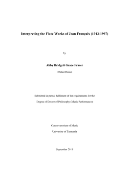 Interpreting the Flute Works of Jean Francaix (1912-1997)