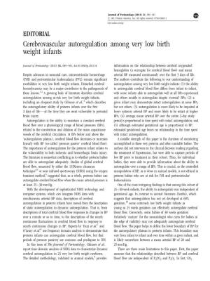 Cerebrovascular Autoregulation Among Very Low Birth Weight Infants