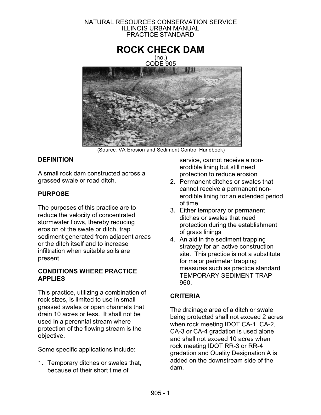 ROCK CHECK DAM (No.) CODE 905