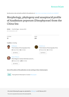Morphology, Phylogeny and Azaspiracid Profile of Azadinium Poporum (Dinophyceae) from the China Sea